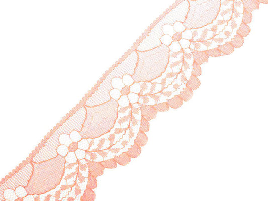 Synthetische Spitze Blumenbogen 40mm lachs in zartem rosa, ideal für kreative Bastelprojekte.