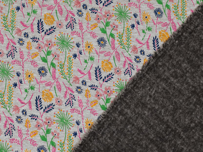 Alpenfleece - Blumenwiese - grau meliert