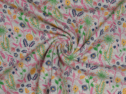 Alpenfleece - Blumenwiese - grau meliert