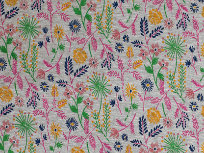 Alpenfleece - Blumenwiese - grau meliert