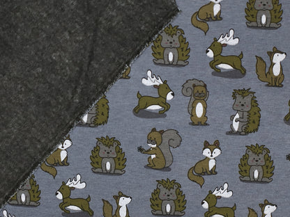 Alpine fleece - forest animals - mottled blue
