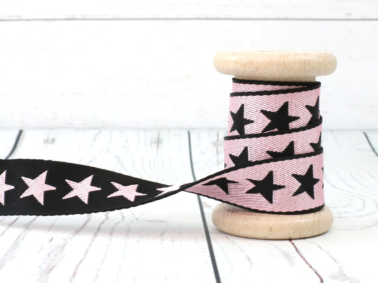 band-zierband-dekoband-sterne-rosa-schwarz