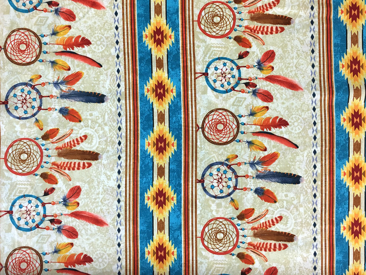 Patchworkstoff - Baumwolle Stoff - Southwest Dreamcatcher mit bunten Traumfängern und geometrischem Muster