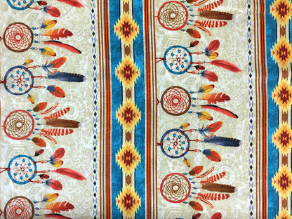 Patchworkstoff - Baumwolle Stoff - Southwest Dreamcatcher mit bunten Traumfängern und geometrischem Muster