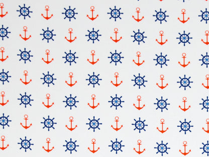 Canvas Stoff - Heiner - Anker & Steuerrad, weiß