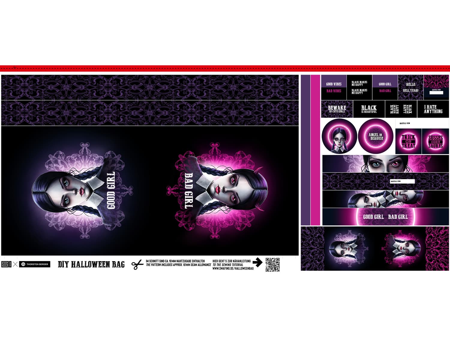 Canvas Stoff PANEL DIY Bag Thorsten Berger Good Girl Bad Girl online kaufen Kathi Kunterbunt Stoffe