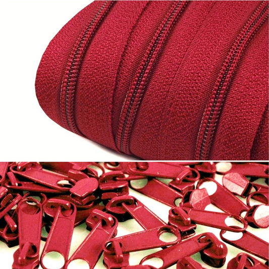 2m Endlos-Reißverschluss + 5 Zipper burgundy