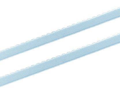 hellblaues Gummiband mit Bogenkante 12mm - dekorative Borte in hellblau, 2,05m lang.