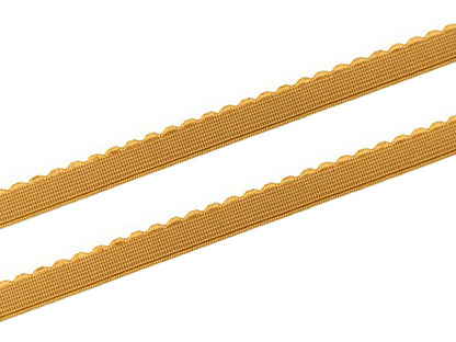 12mm Gummiband mit Bogenkante in senffarbe, ideal für kreative Nähprojekte, Länge ca. 1,30m.