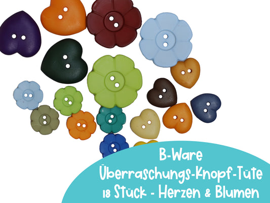 B-Ware Überraschungs-Knopf-Tüte - 18 Stück - Blumen & Herzen