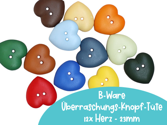 B-Ware Überraschungs-Knopf-Tüte - 12 Stück - Herz 23mm