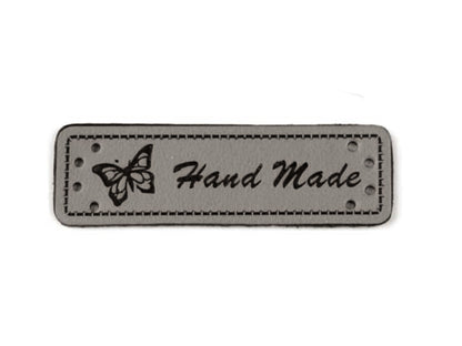 Faux Leather Label - Handmade Butterfly - grey