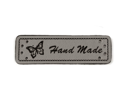 Faux Leather Label - Handmade Butterfly - grey