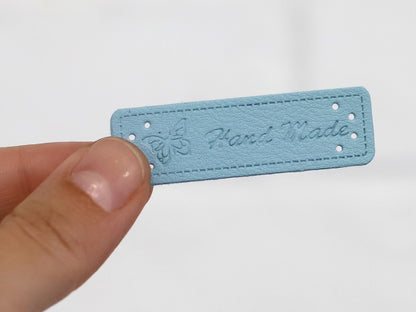 Kunstleder Label - Schmetterling Handmade - hellblau