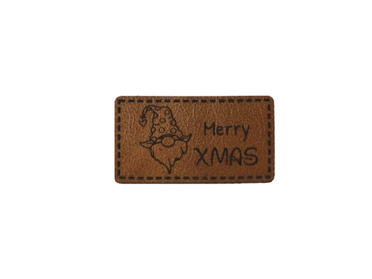 Faux Leather Label - Gnome, Merry XMAS - brown