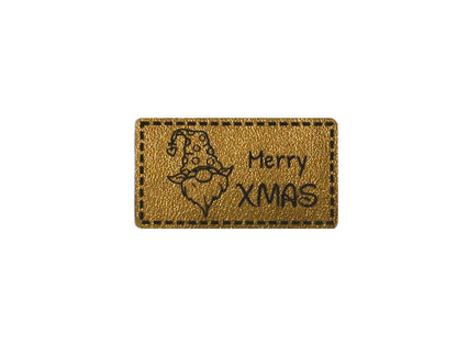 Etiquette en simili cuir - gnome, Merry XMAS - doré
