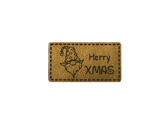 Faux Leather Label - Gnome, Merry XMAS - gold