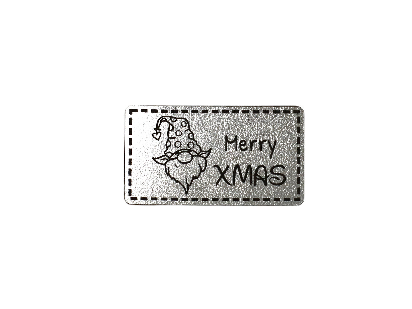 Faux Leather Label - Gnome, Merry XMAS - silver