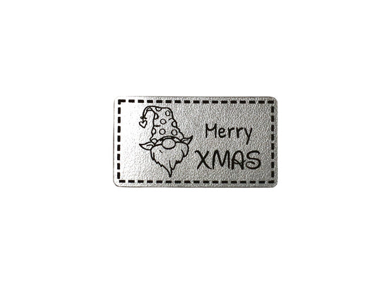 Faux Leather Label - Gnome, Merry XMAS - silver