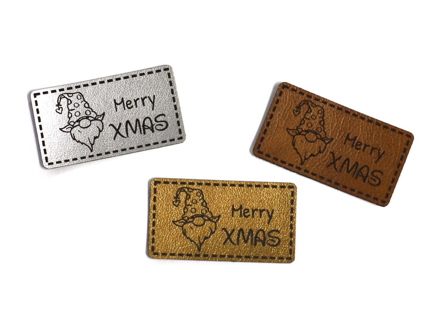 Faux Leather Label - Gnome, Merry XMAS - silver