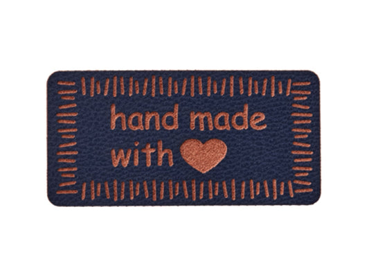 Soft faux leather label - Handmade with ❤ - dark blue