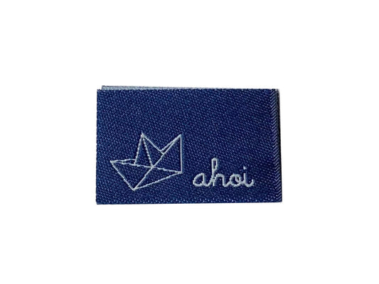 label-webetikett-ahoi-schiff-boot-dunkelblau
