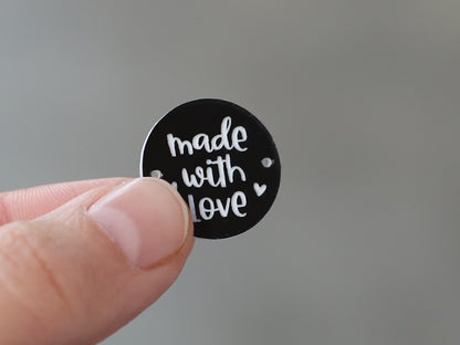 Label zum Annähen - made with Love, Herzen - schwarz