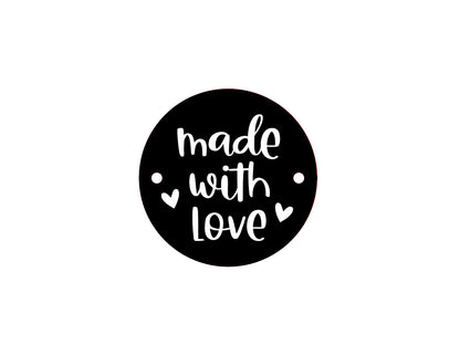 Label zum Annähen - made with Love, Herzen - schwarz