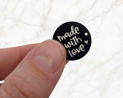 Label zum Annähen - made with Love, Herzen - schwarz
