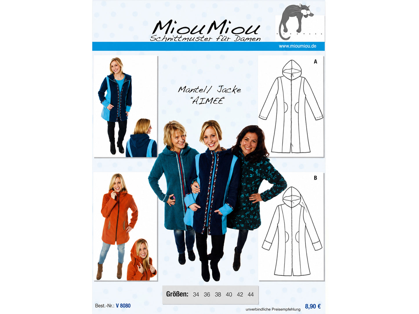 Miou Miou Schnittmuster - Mantel Jacke Schnittmuster Aimee mit Trägerinnen in verschiedenen Designs.