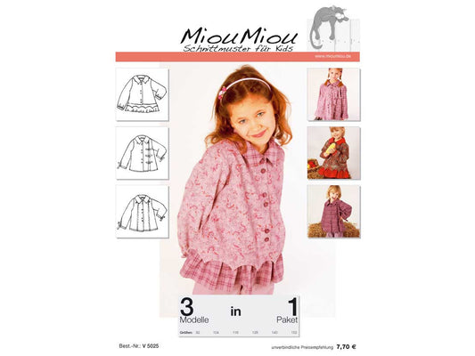 Miou Miou Bluse Schnittmuster - Papierschnittmuster für Kinder mit drei Modellen in einem Paket.