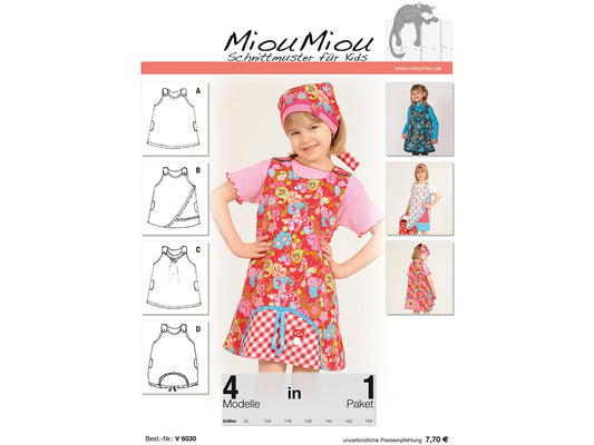 Miou Miou Schnittmuster Trägerrock Tunika Papierschnittmuster für Kinder mit 4 Modellen in 1 Paket