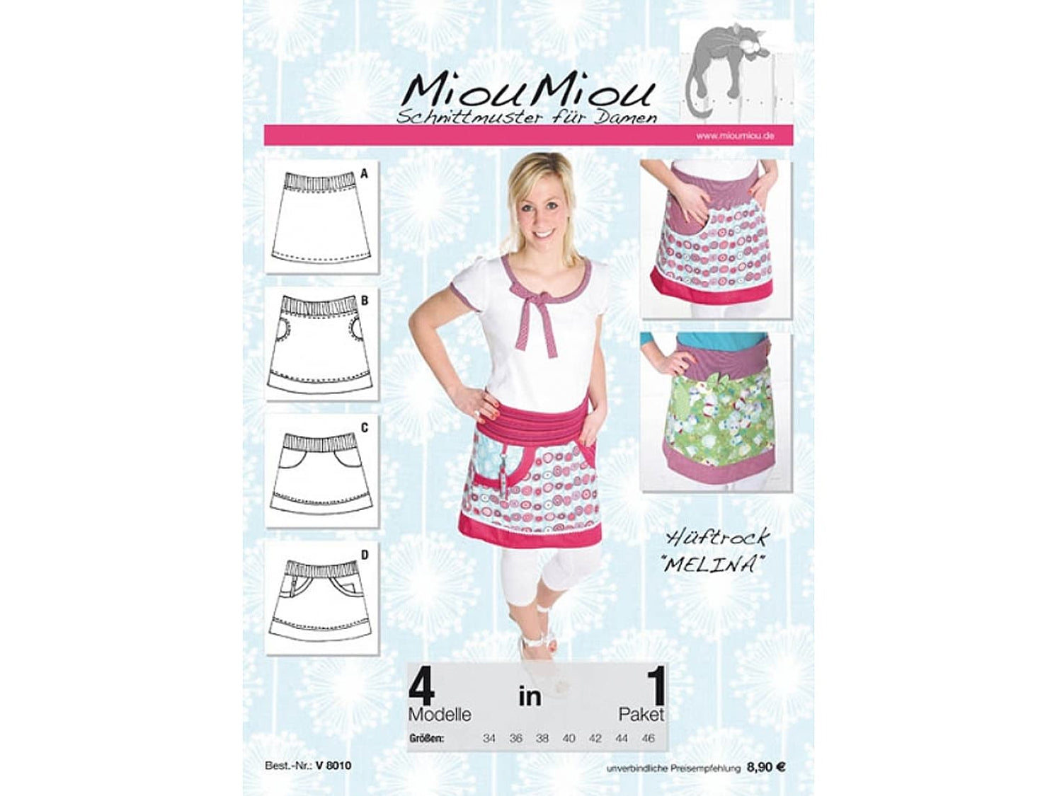 Miou Miou Hüftrock Schnittmuster - Hüftrock Melina mit 4 verschiedenen Modellen für Größen 34-46.