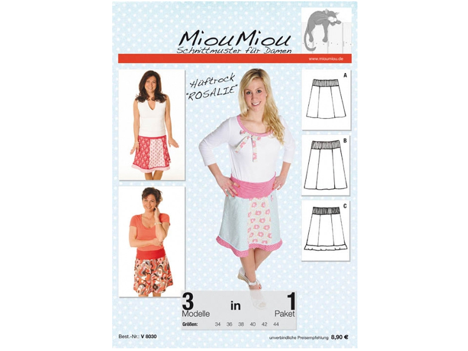 Miou Miou Schnittmuster - Hüftrock Schnittmuster Rosalie mit drei Modellen in einem Paket für Damen.