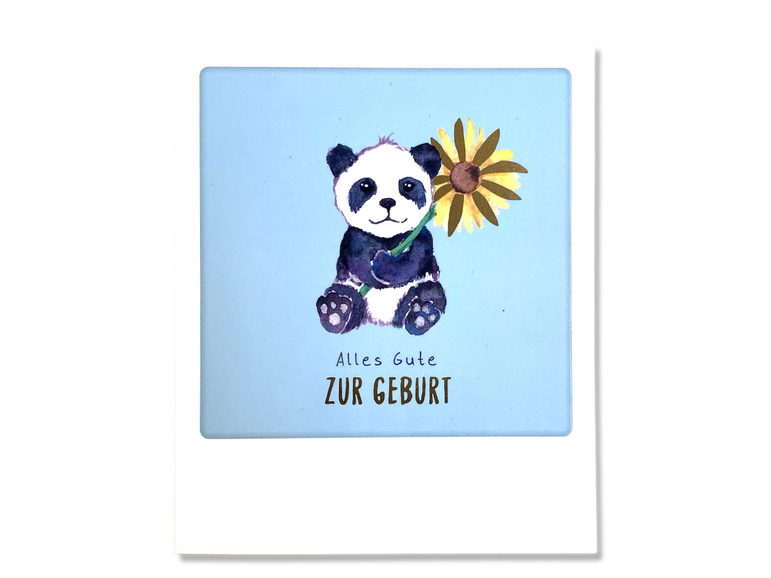 Photo Postkarte - Alles Gute zur Geburt, Panda. Cute panda illustration with flower for new baby celebrations.