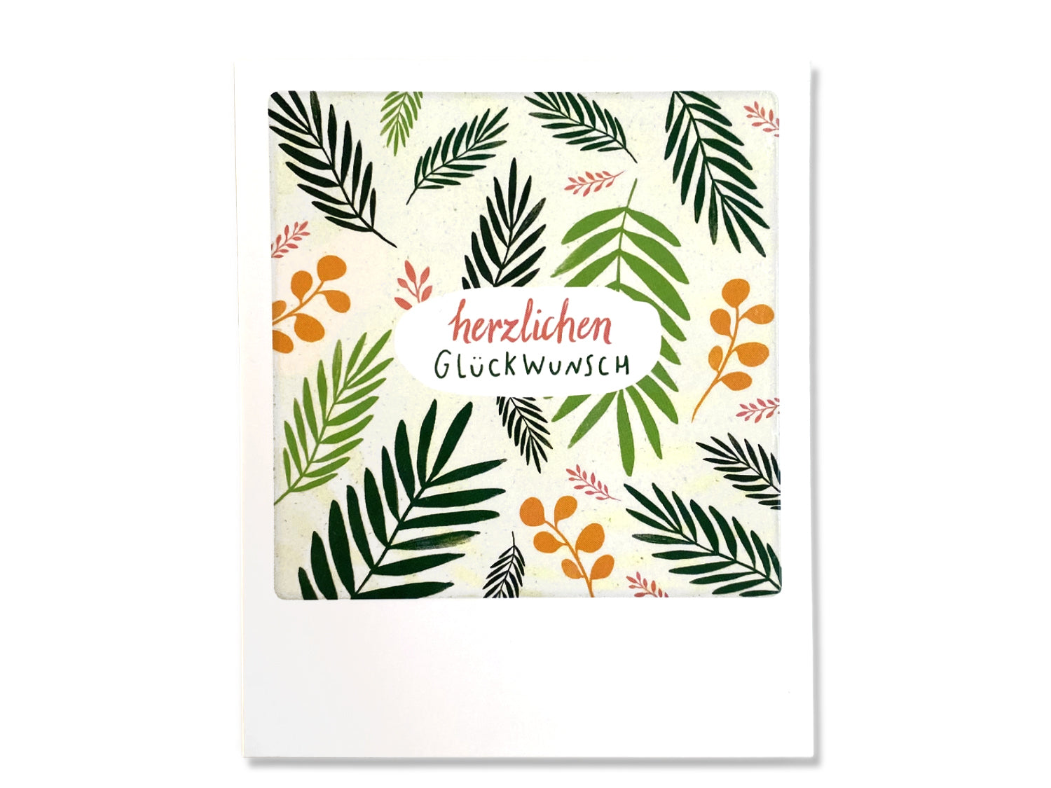 wedding greeting postcard with leaves, featuring vibrant leaf illustrations and heartfelt wishes in German.