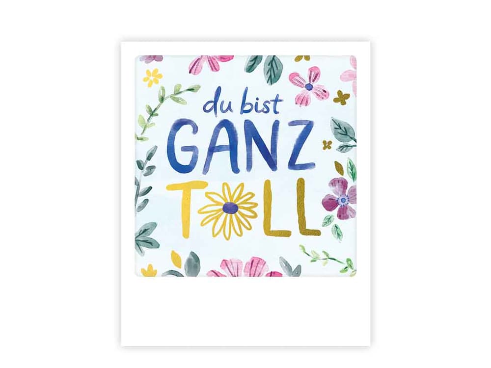 postkarte-polaroid-geschenk-karte-du-bist-ganz-toll-blumen-gold