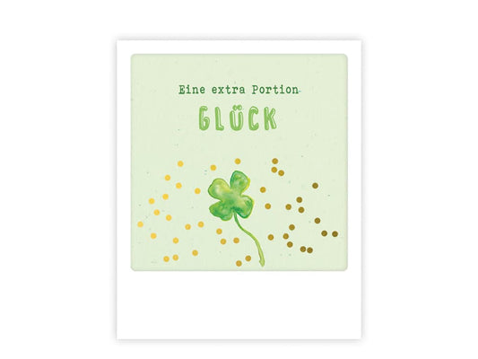 postkarte-polaroid-geschenk-karte-eine-extra-portion-glueck-kleeblatt