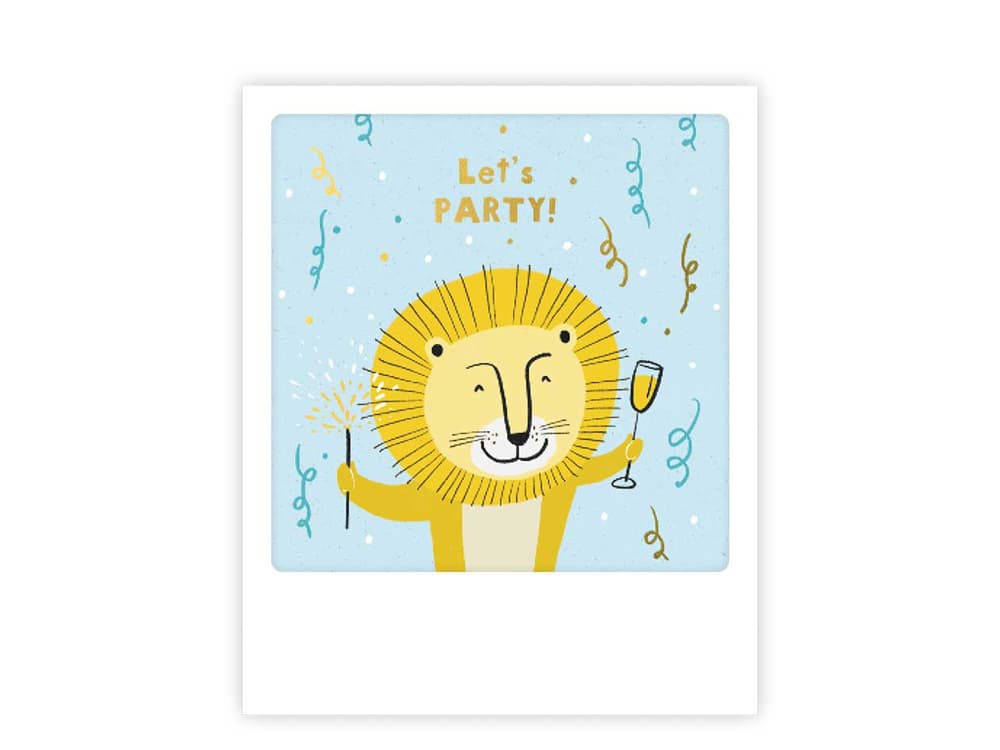 postkarte-polaroid-geschenk-karte-lets-party-loewe