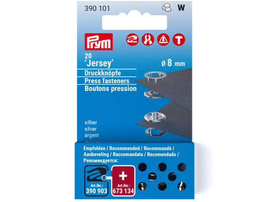 Prym - Nähfrei-Nachfüllpackung - 20 Jersey Druckknöpfe - Ring - 8 mm, silberfarbig