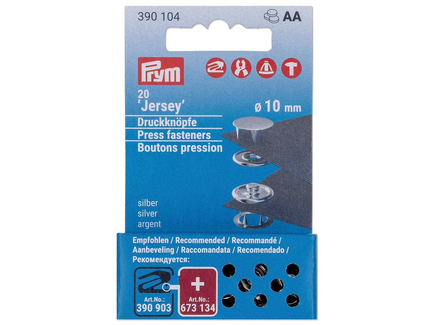 Prym - Nähfrei-Nachfüllpackung - 20 Jersey Druckknöpfe - glatte Kappe - 10mm, silberfarbig