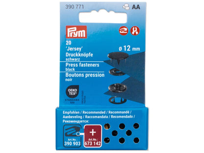 Prym - Nähfrei-Nachfüllpackung - 20 Jersey Druckknöpfe - glatte Kappe - 12mm, schwarz