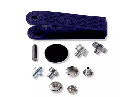 Prym Nähfreie Druckknöpfe für Anoraks mit Werkzeugen und verschiedenen Druckknöpfen, 12mm, silberfarbig.