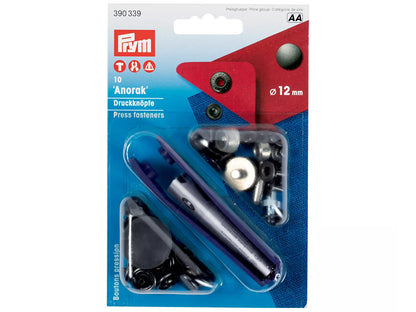 Prym - 10 Nähfrei-Druckknöpfe Anorak, 12mm, brüniert, perfekte nähfreie druckknöpfe für anoraks.