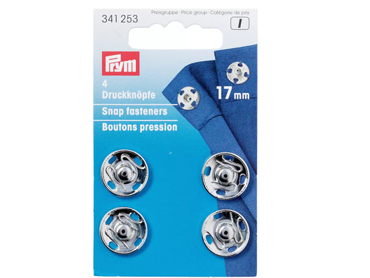 Prym 4 Annäh-Druckknöpfe 17mm silberfarbig, perfekte 17mm silver sew-on snaps für Bekleidung und Accessoires.
