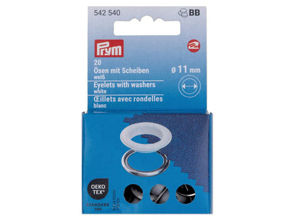 Prym - 20 Ösen mit Scheiben Ø 11 mm - weiß