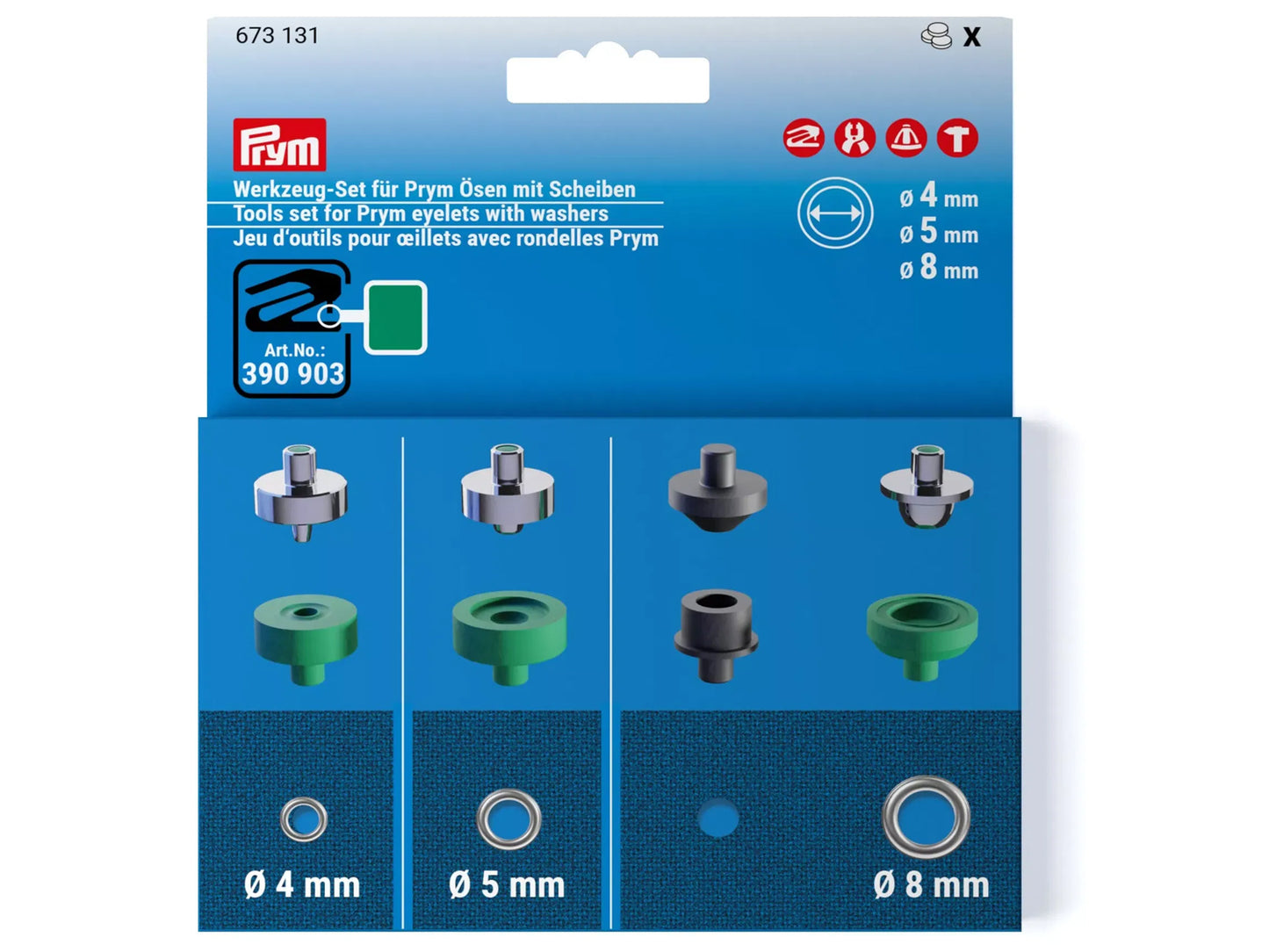 Prym - Werkzeugset für Prym Ösen mit Scheiben in Ø 4mm, Ø 5mm und Ø 8mm