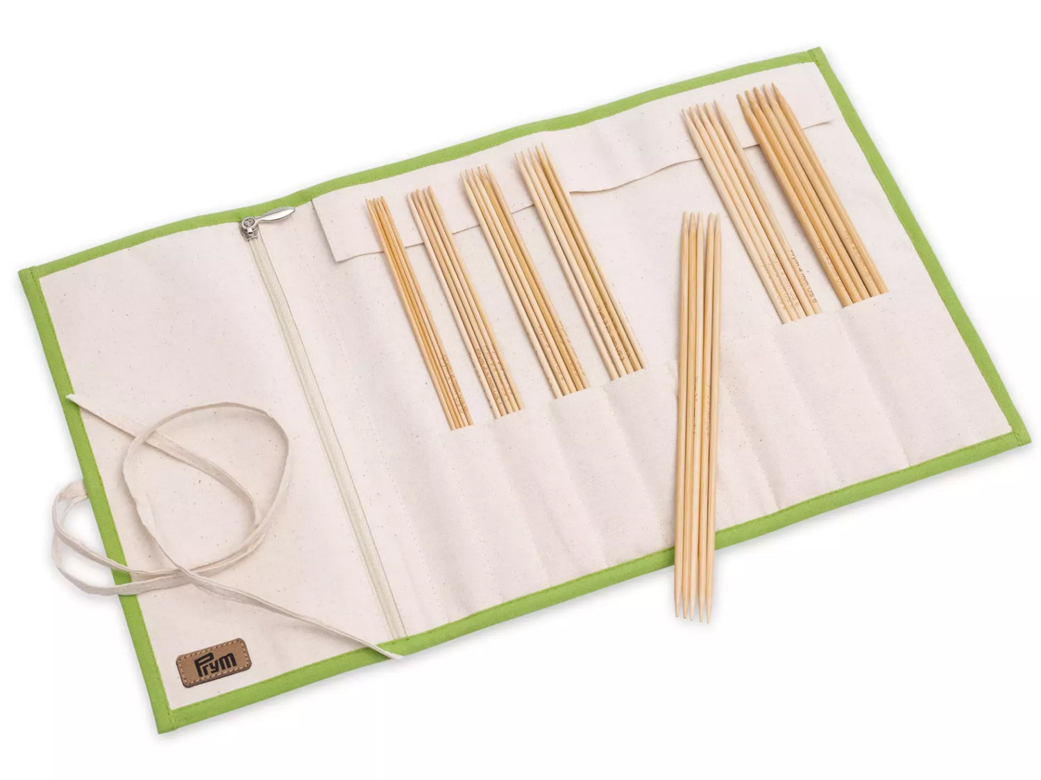 Prym bamboo knitting needle set 2-4.5 mm in a high-quality cotton storage bag.
