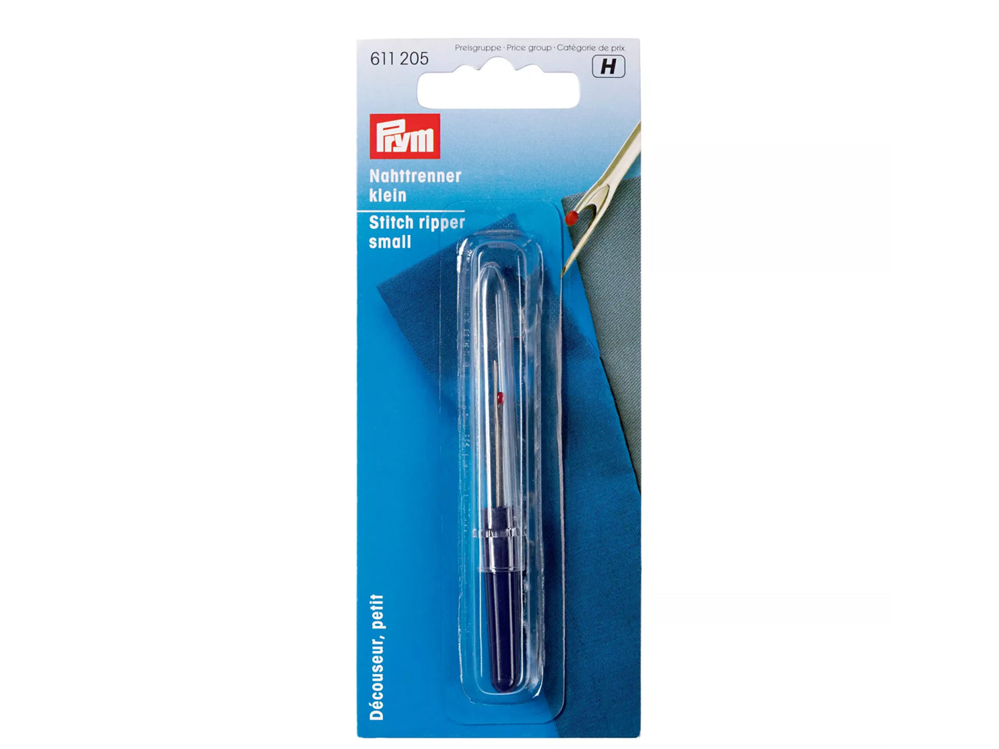 Prym nahttrenner klein in Verpackung, ideal für schnelles Auftrennen von Stoffen, geeignet für Rechts- und Linkshänder.