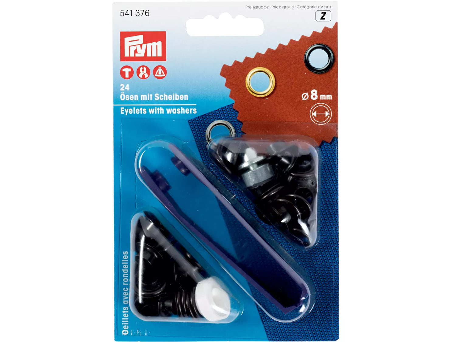 Prym Ösen mit Scheiben 8mm - 24 Stück in Verpackung mit Werkzeug zur einfachen Anwendung